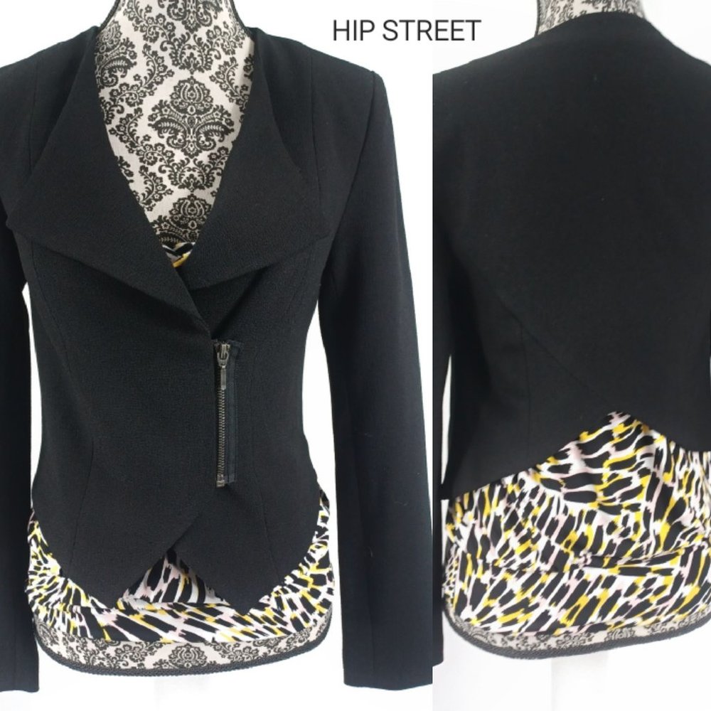 BAR III Jacket Zip Front Point Edge Short Back Crop Stretch XS